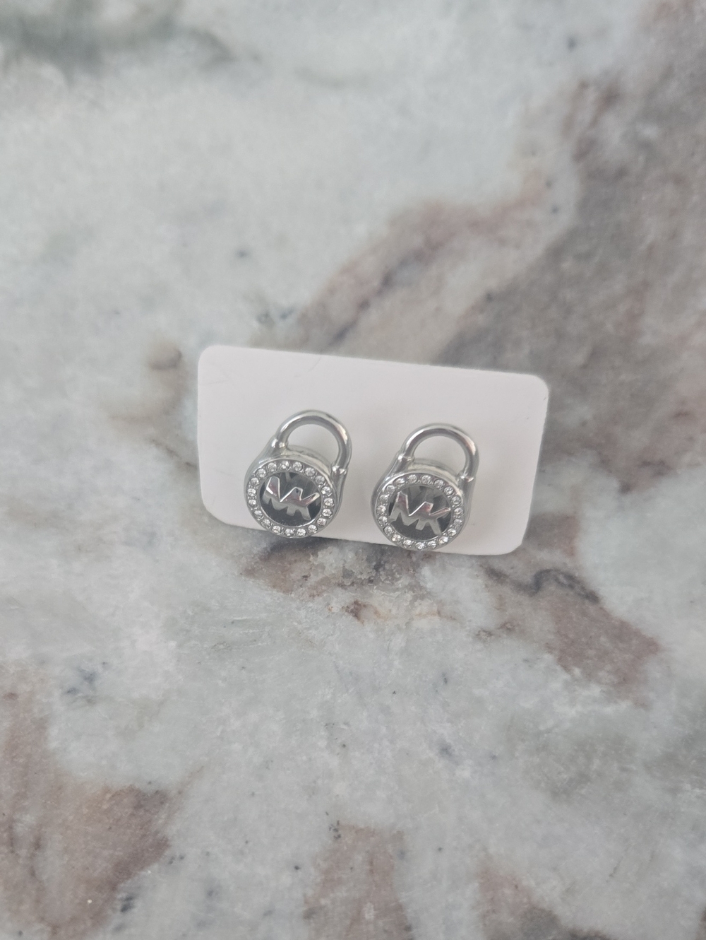 Michael Kors Silver Padlock Logo Crystal Earrings